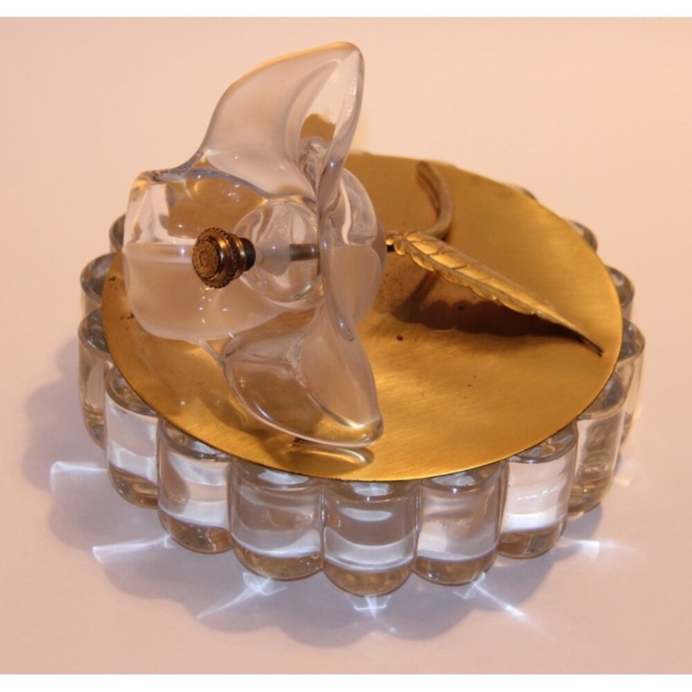 Vtg Heisey Crystolite 7" Glass Trinket Box with 3D Flower Accent